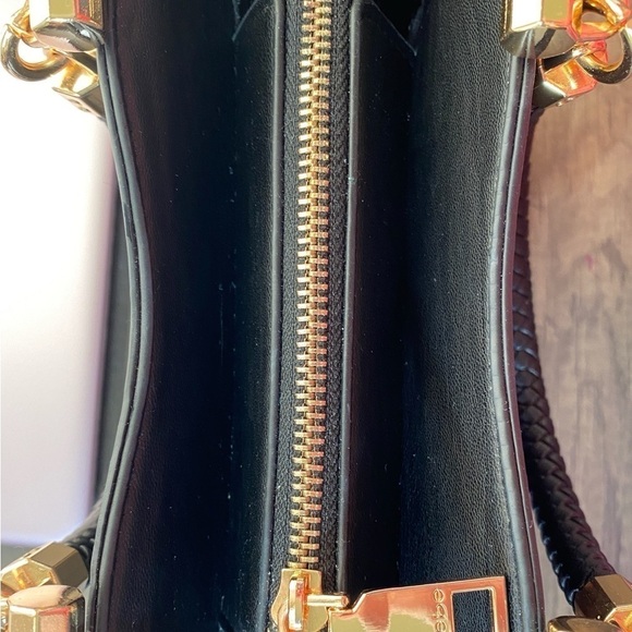 BEBE LOS ANGELES Aliyah Stud Shopper Medium Black with Gold Hardware Crossbody - Picture 2 of 5